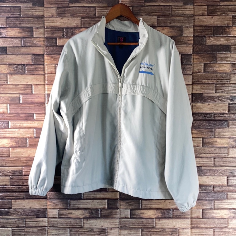 Unisex Large Vintage Gear Sport Tan & Blue Light Jacket w/ Carnival Logo